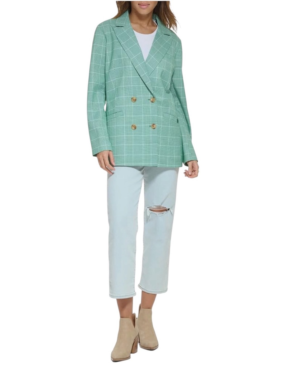New Levi's Tailored Double-breasted Green Houndstooth Oversized Blazer Size L